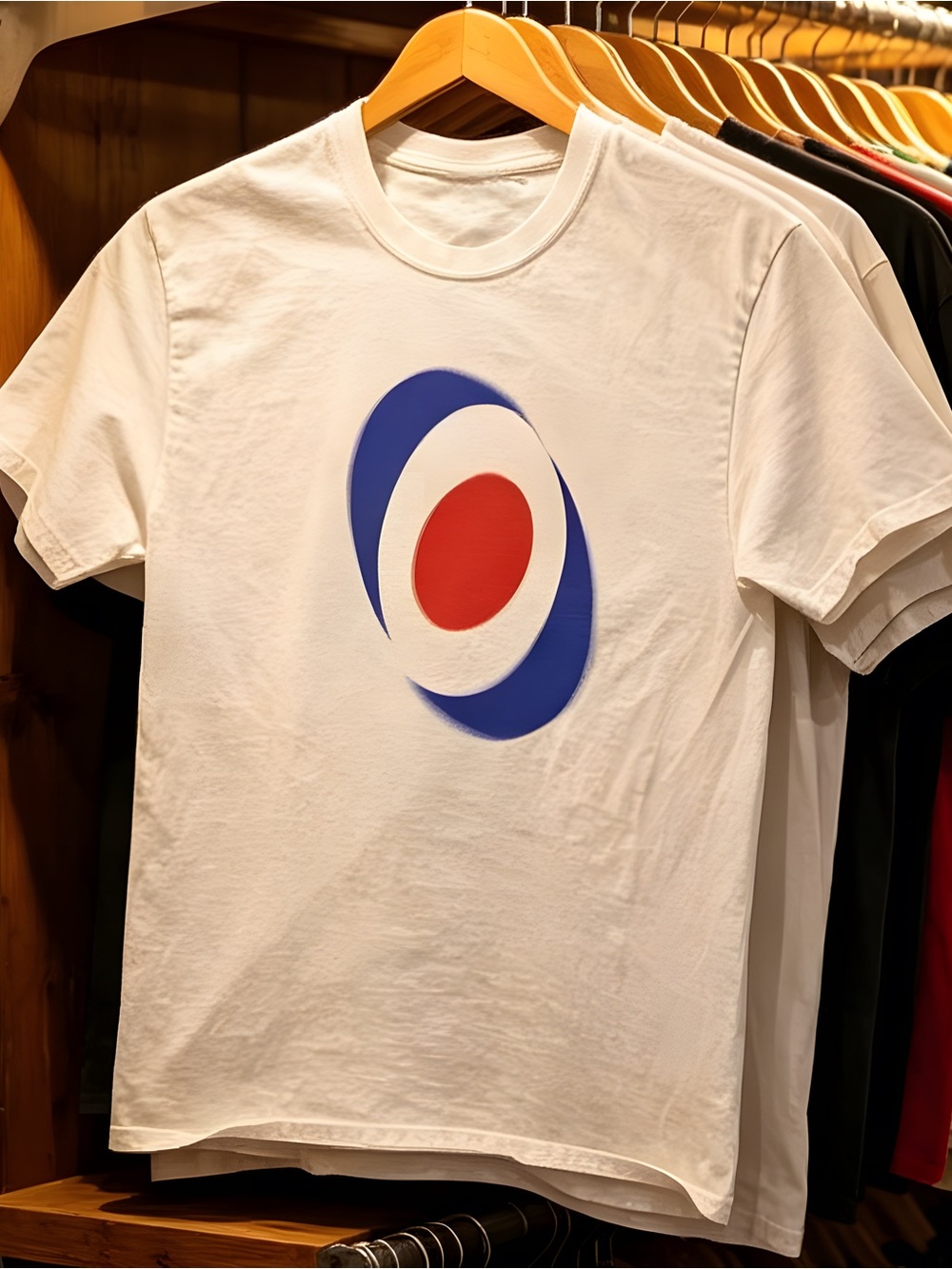 Men's White Short-Sleeve Graphic Tee with Blue and Red Target Motif